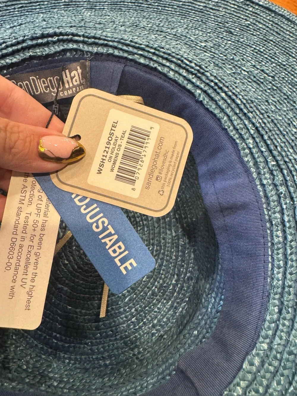 NWT San Diego Hat Company Teal Wide-Brim Sun Hat with UPF +50